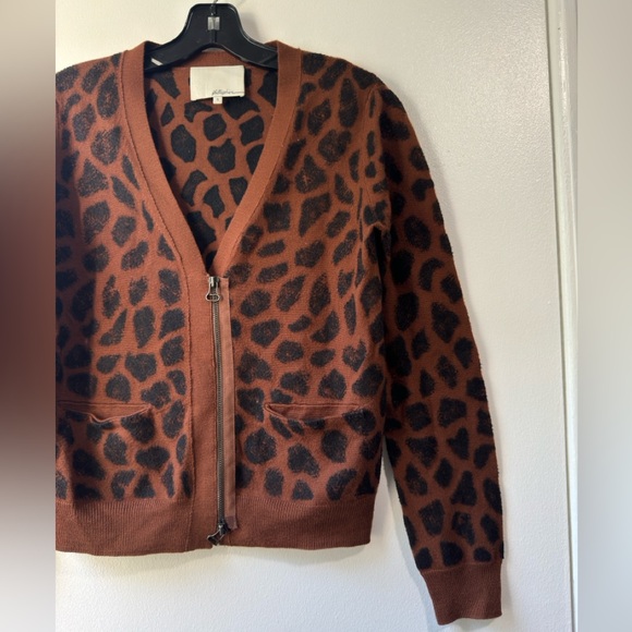 3.1 Phillip Lim Leopard Print Gray Merino Zip Cardigan Size S - Picture 3 of 12